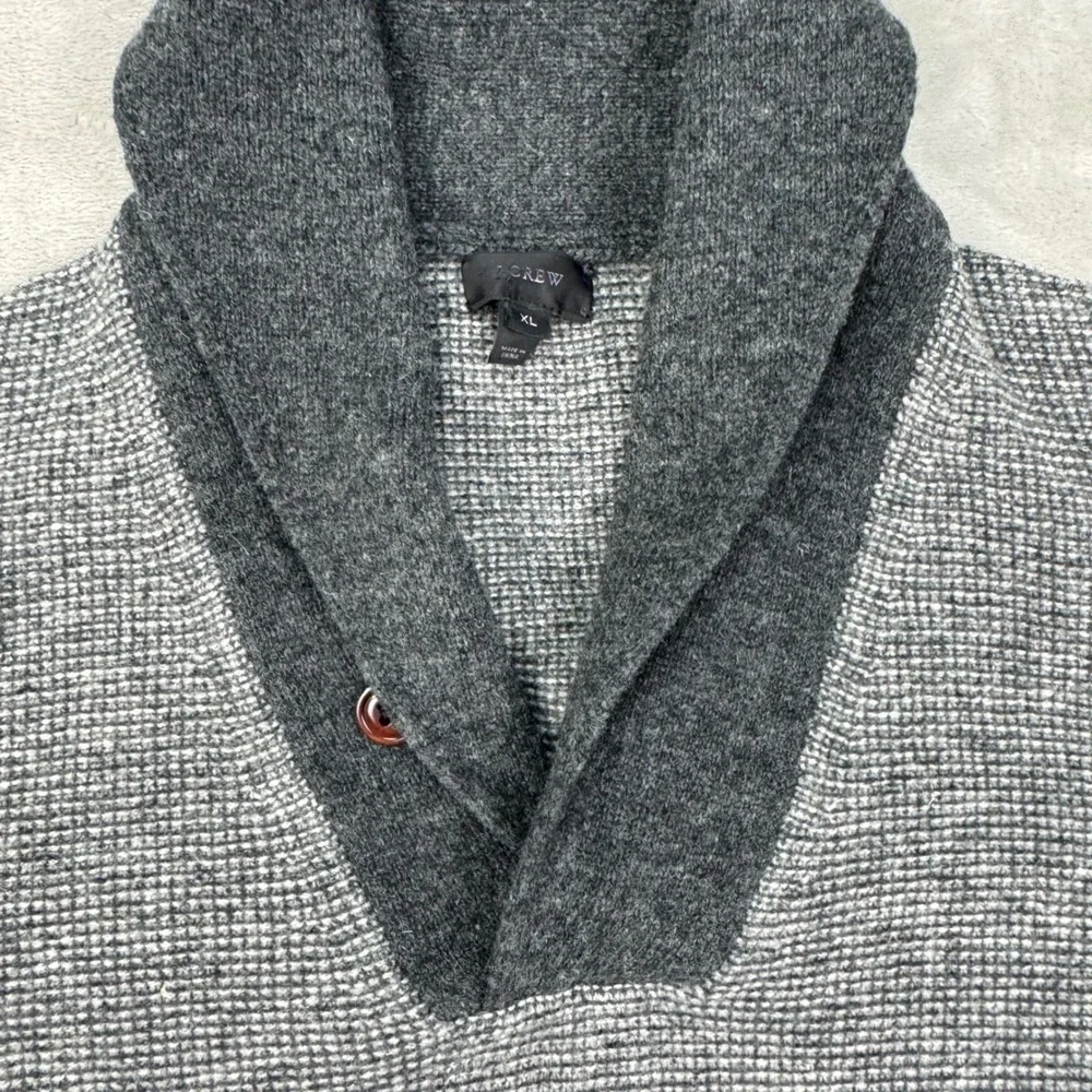 J Crew Sweater Mens XL Gray Regular Shawl Collar Wool Waffle Knit Pullover